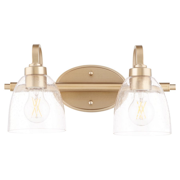 Quorum Reyes 2 Light Vanity, Aged Brass/Clear Seeded