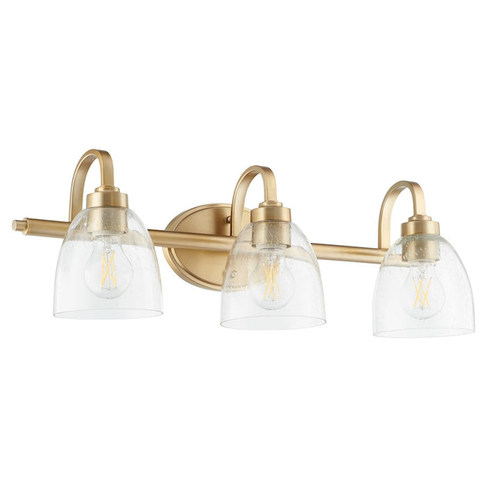 Quorum Reyes 3 Light Vanity, Aged Brass/Clear Seeded