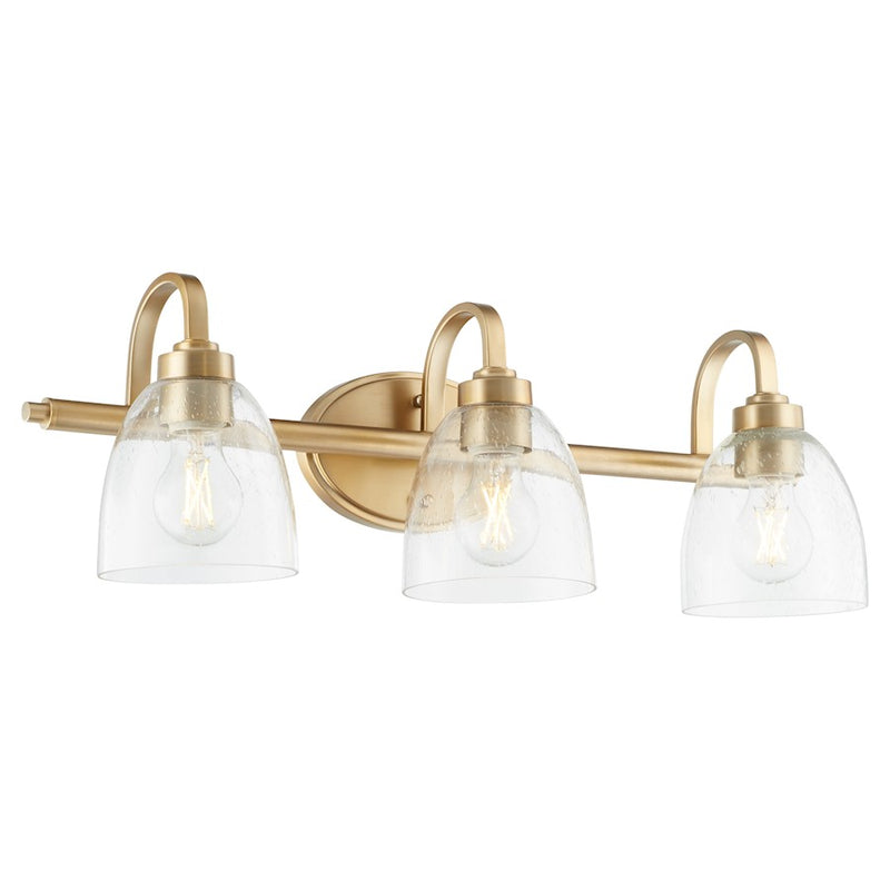 Quorum Reyes 3 Light Vanity, Aged Brass/Clear Seeded