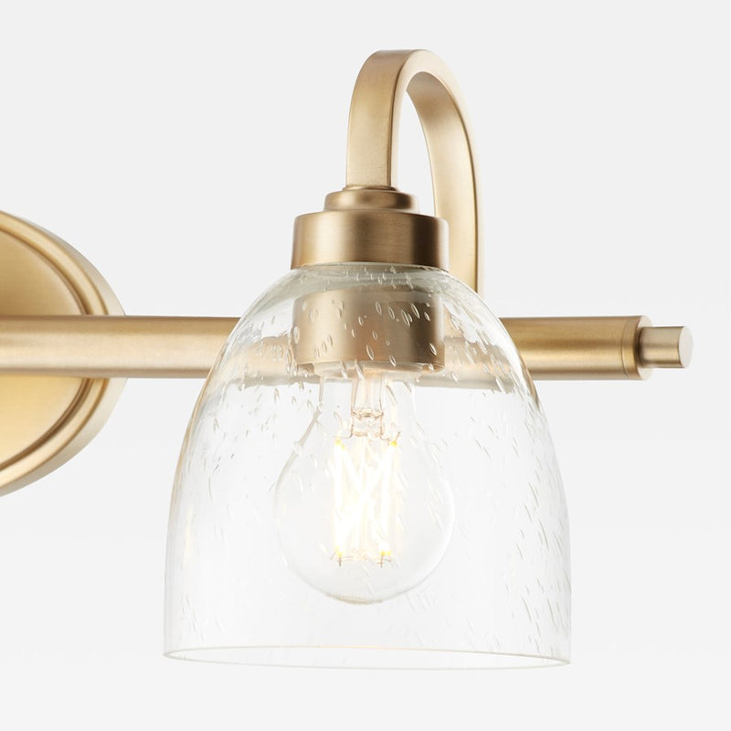 Quorum Reyes 3 Light Vanity, Aged Brass/Clear Seeded