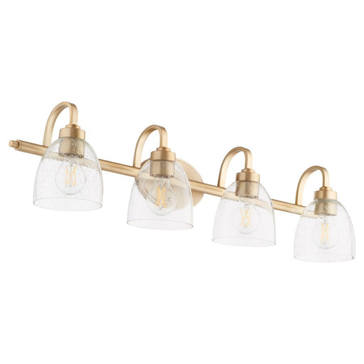 Quorum Reyes 4 Light Vanity, Aged Brass/Clear Seeded