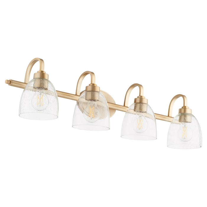 Quorum Reyes 4 Light Vanity, Aged Brass/Clear Seeded