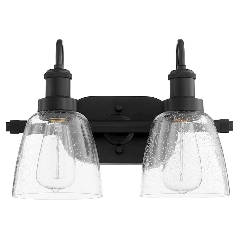 Quorum 2 Light Vanity, Matte Black/Clear Seeded