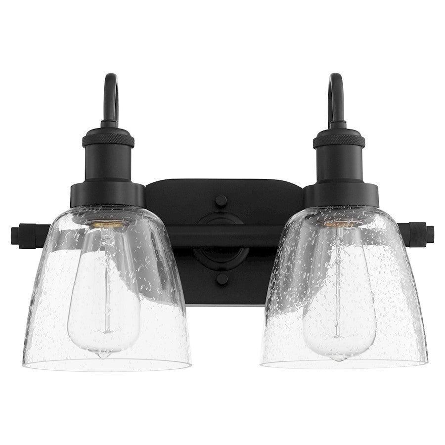 Quorum 2 Light Vanity, Matte Black/Clear Seeded