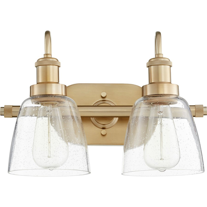 Quorum 2 Light Clear/Seeded Vanity, Aged Brass