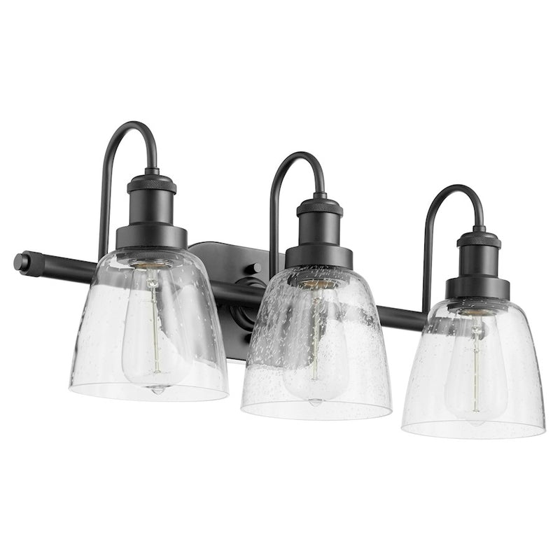 Quorum 3 Light Vanity, Matte Black/Clear Seeded