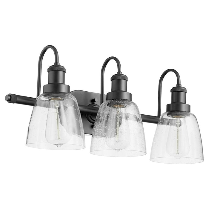 Quorum 3 Light Vanity, Matte Black/Clear Seeded