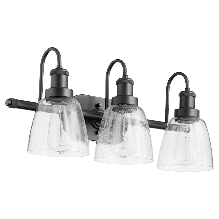 Quorum 3 Light Vanity, Matte Black/Clear Seeded