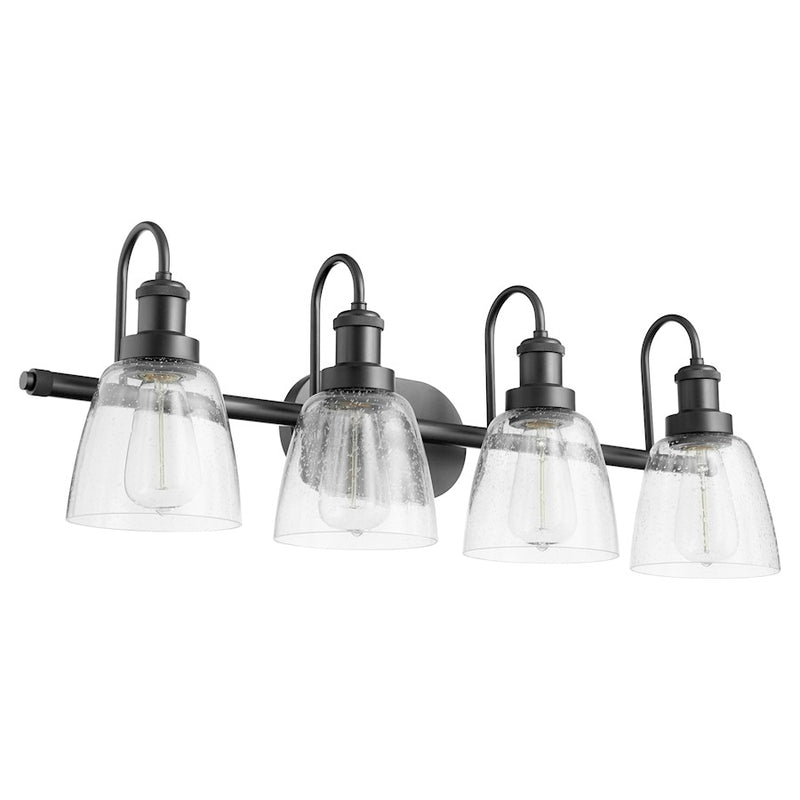 Quorum 4 Light Vanity, Matte Black/Clear Seeded