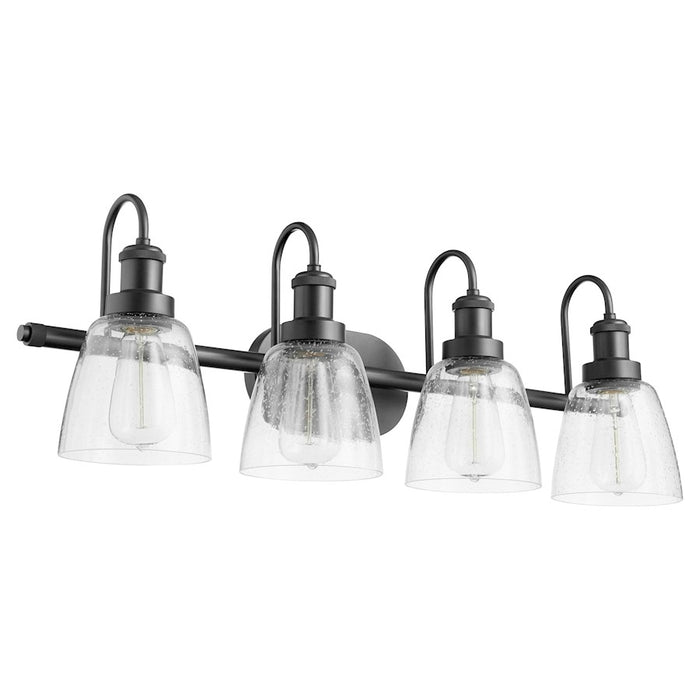 Quorum 4 Light Vanity, Matte Black/Clear Seeded