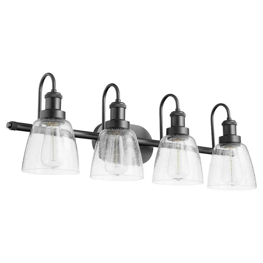 Quorum 4 Light Vanity, Matte Black/Clear Seeded