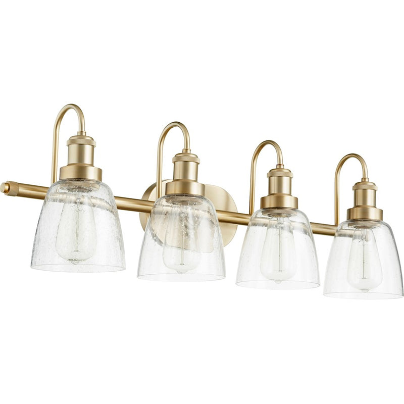Quorum 4 Light Clear/Seeded Vanity, Aged Brass