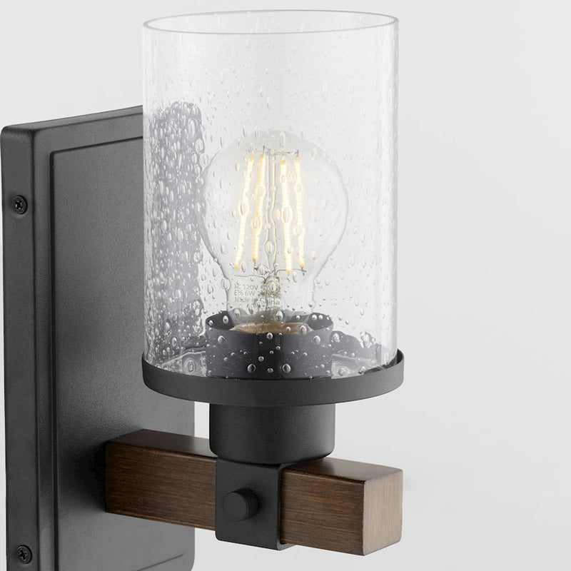 Quorum Alpine 1Lt Wall Mount, Textured Black Walnut/Clear Seeded