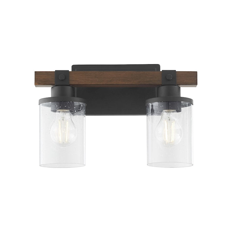Quorum Alpine 2Lt Vanity, Textured Black Walnut/Clear Seeded