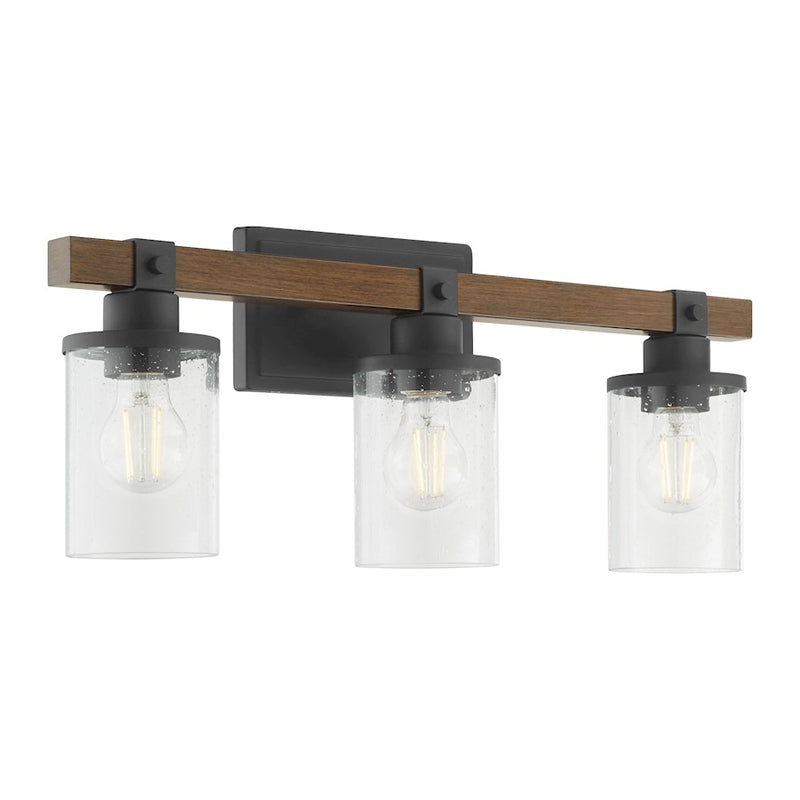 Quorum Alpine 3Lt Vanity, Textured Black Walnut/Clear Seeded