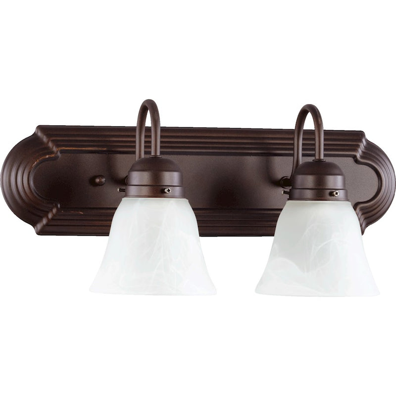 Quorum 2 Light Vanity Light, Oiled Bronze W/ Faux Alabaster