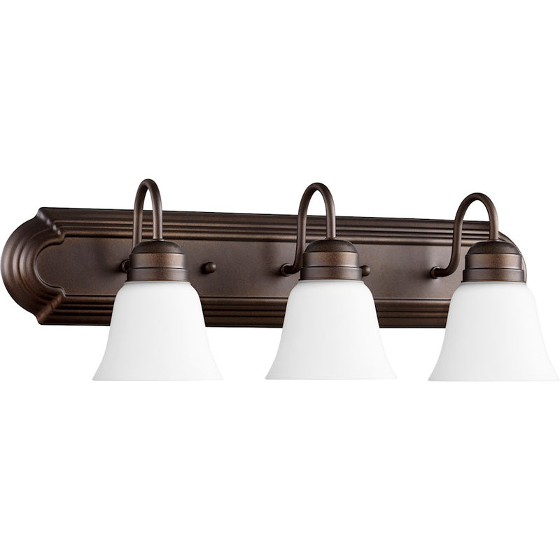 Quorum 3 Light 24' Vanity, Bronze/Satin Opal