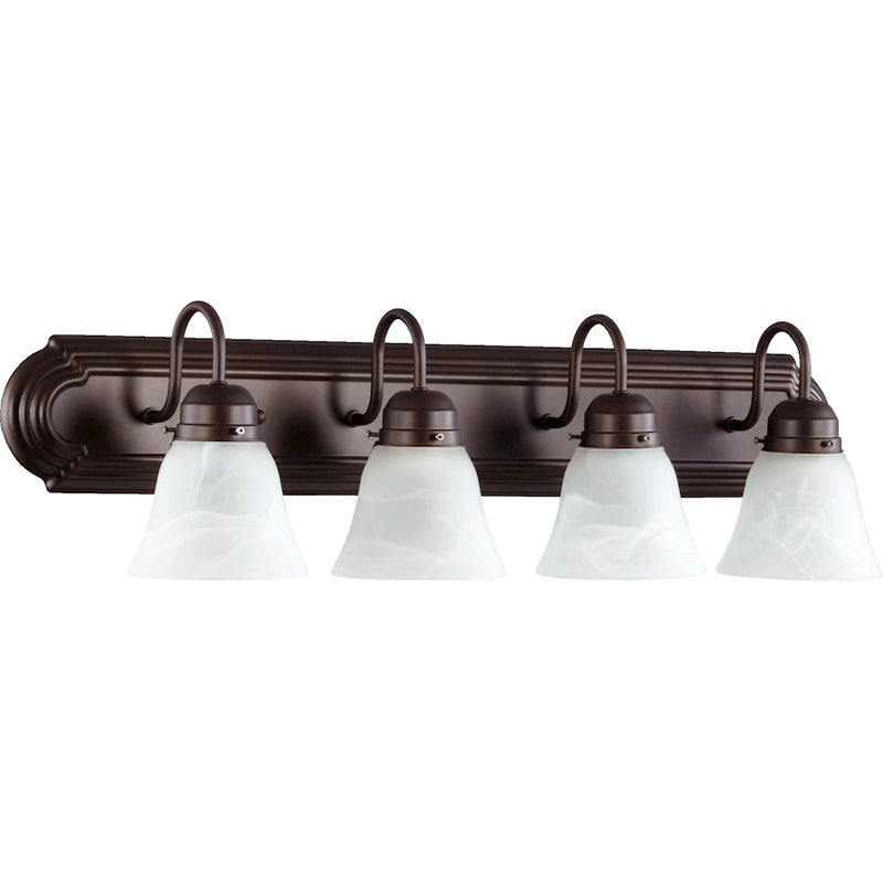 Quorum 4 Light Vanity Light, Oiled Bronze W/ Faux Alabaster