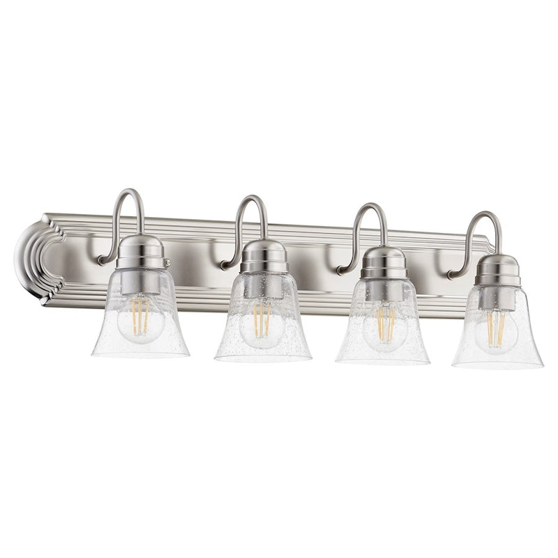 Quorum 4 Light Vanity, Satin Nickel/Clear Seeded