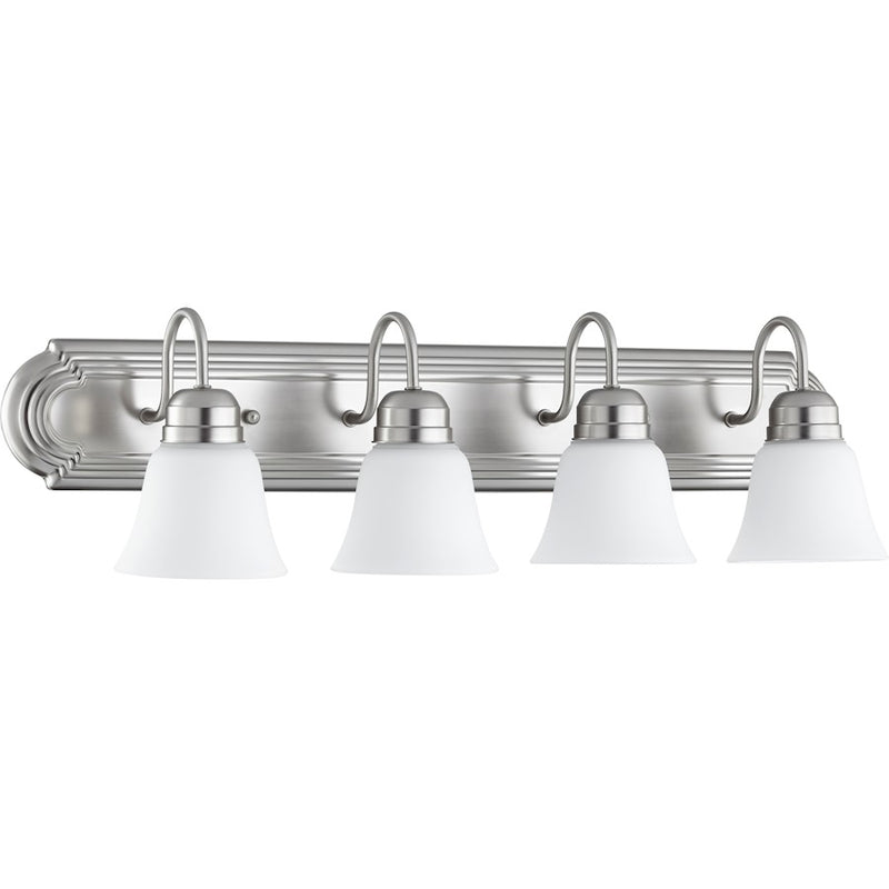 Quorum 4 Light Vanity, Satin Nickel/Satin Opal