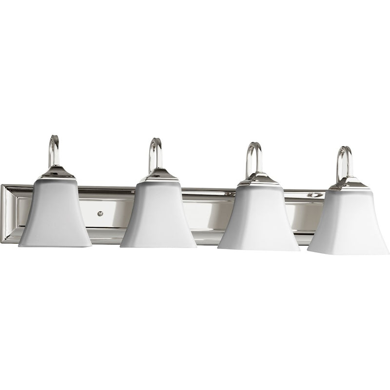 Quorum 4 Light 30' Vanity, Polished Nickel/Satin Opal