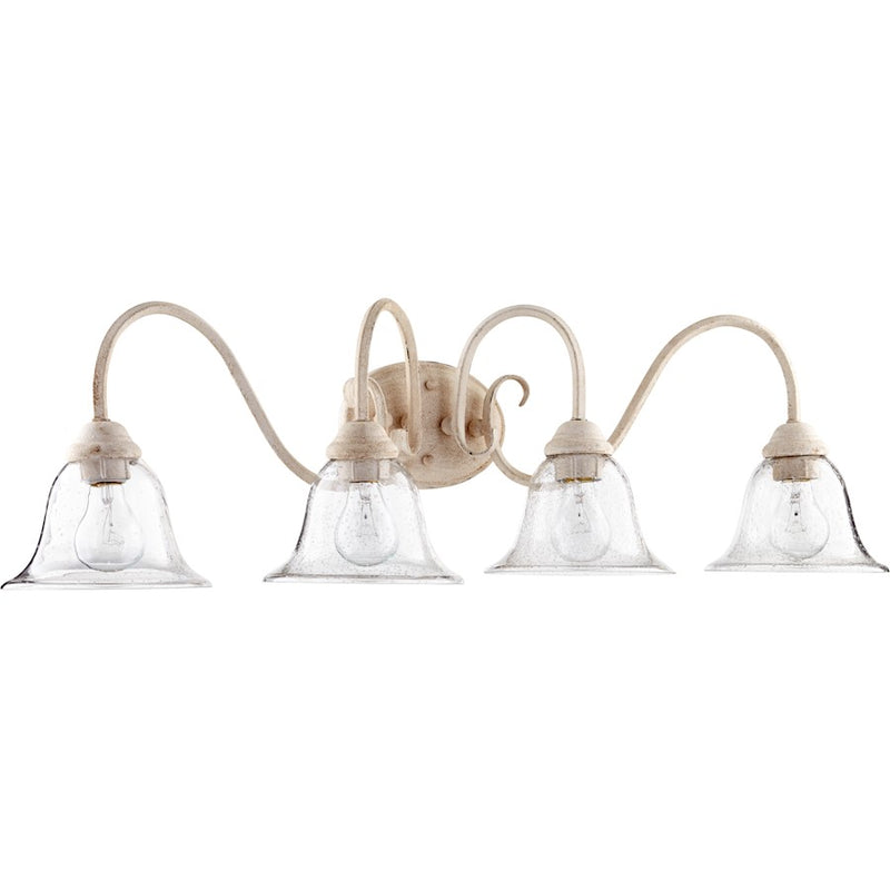 Quorum Spencer 4 Light 34' Vanity, Persian White/Clear Seeded Glass