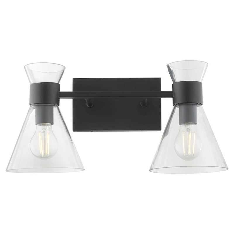 Quorum Beldar 2Lt Vanity, Matte Black/Clear Glass/Clear