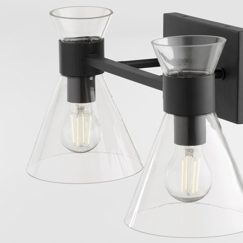 Quorum Beldar 2Lt Vanity, Matte Black/Clear Glass/Clear