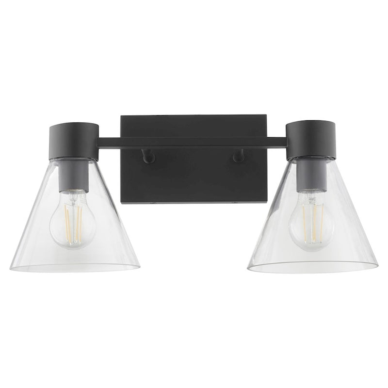 Quorum Beldar 2Lt Vanity, Matte Black/Clear Glass/Clear