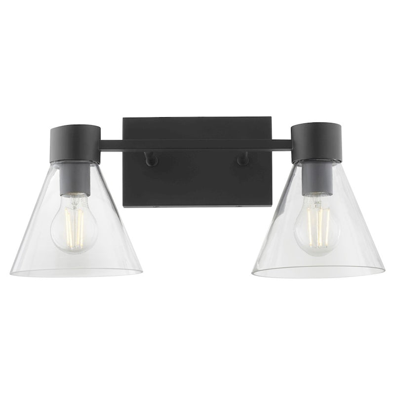 Quorum Beldar 2Lt Vanity, Matte Black/Clear Glass/Clear