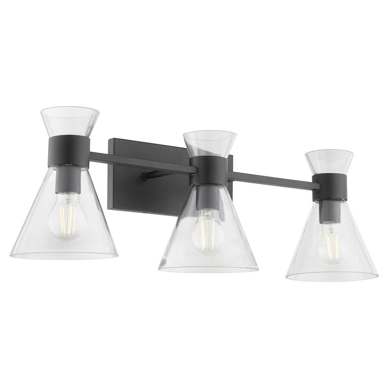 Quorum Beldar 3Lt Vanity, Matte Black/Clear Glass/Clear