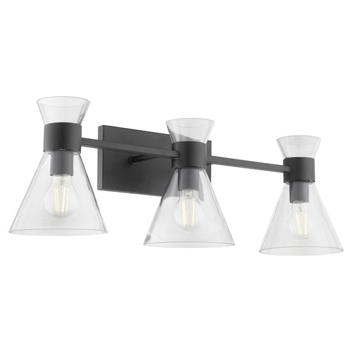 Quorum Beldar 3Lt Vanity, Matte Black/Clear Glass/Clear