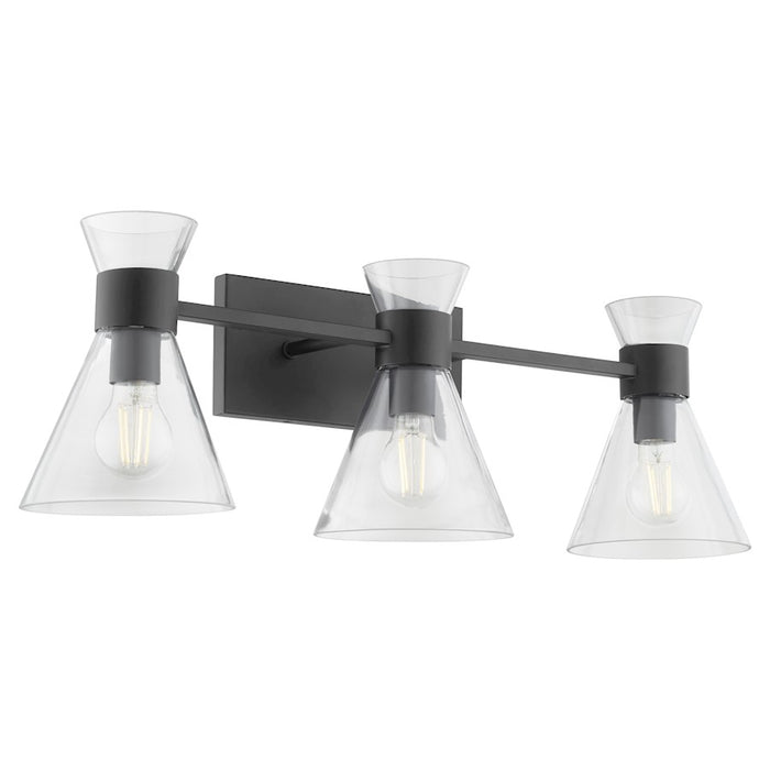 Quorum Beldar 3Lt Vanity, Matte Black/Clear Glass/Clear