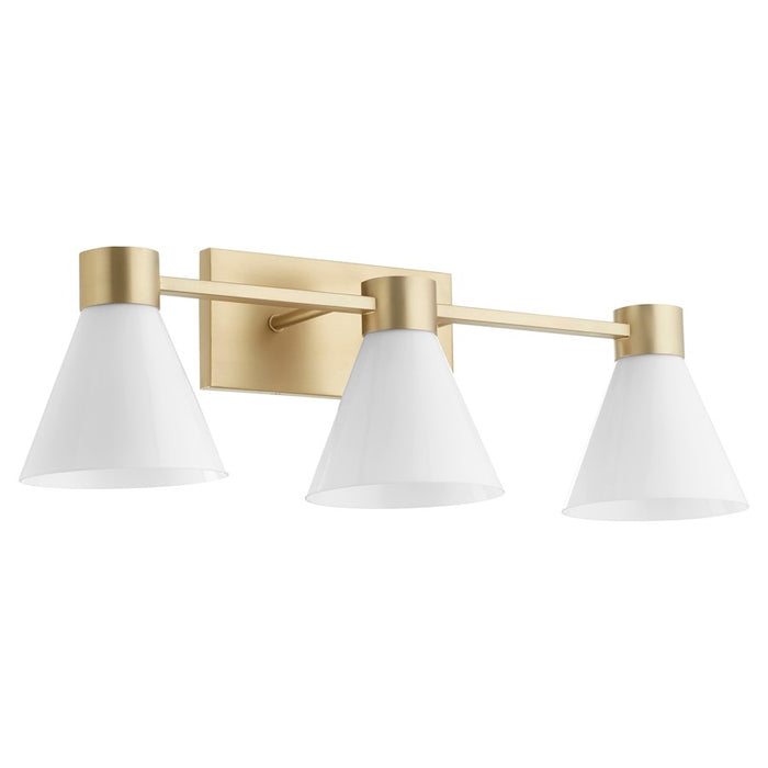 Quorum Beldar 3Lt Vanity, Aged Brass/Gloss Opal/Opal