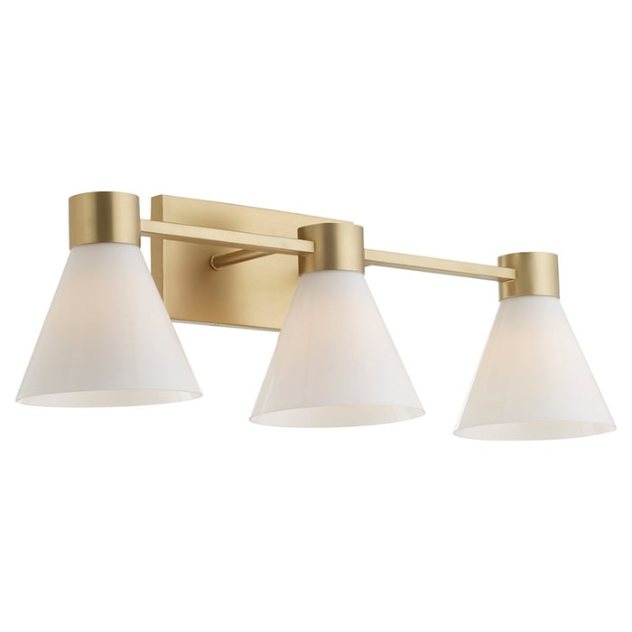 Quorum Beldar 3Lt Vanity, Aged Brass/Gloss Opal/Opal