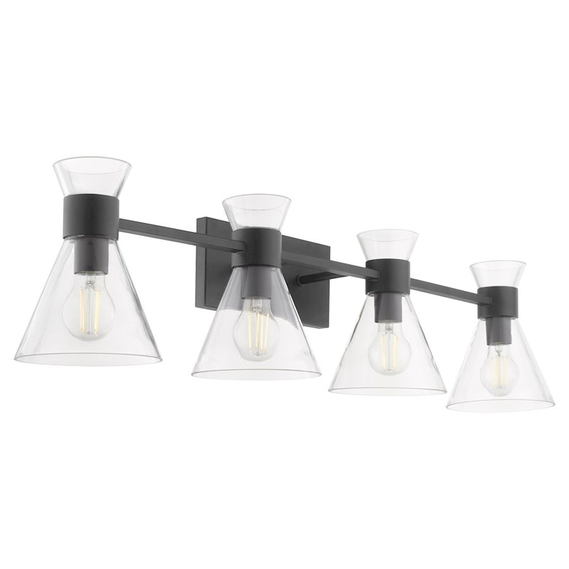 Quorum Beldar 4Lt Vanity, Matte Black/Clear Glass/Clear