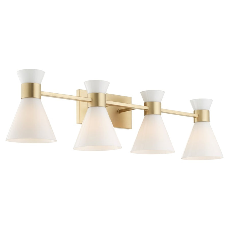 Quorum Beldar 4Lt Vanity, Aged Brass/Gloss Opal/Opal