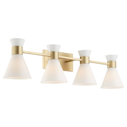 Quorum Beldar 4Lt Vanity, Aged Brass/Gloss Opal/Opal