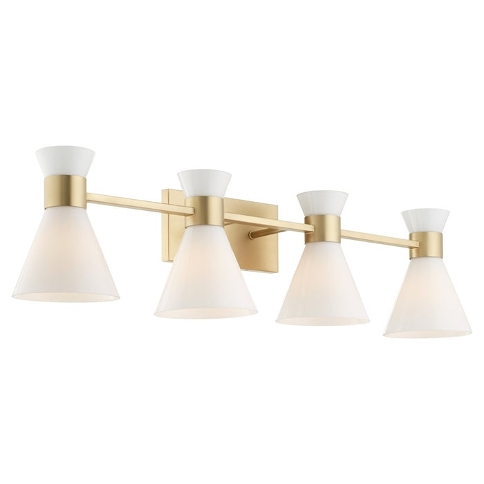 Quorum Beldar 4Lt Vanity, Aged Brass/Gloss Opal/Opal