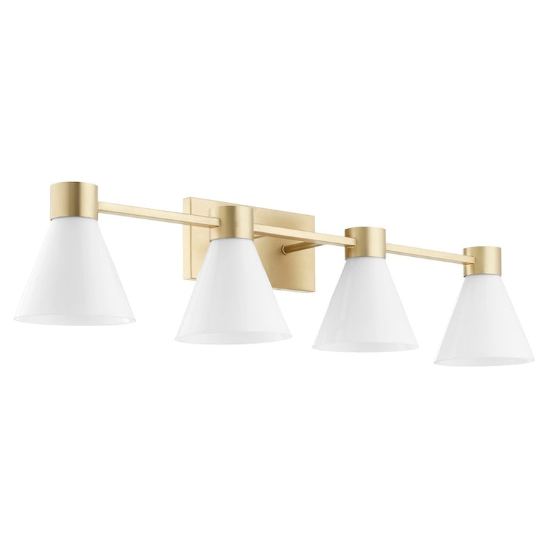 Quorum Beldar 4Lt Vanity, Aged Brass/Gloss Opal/Opal
