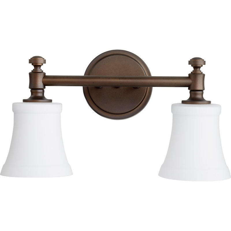 Quorum Rossington 2 Light Vanity, Oiled Bronze/Satin Opal