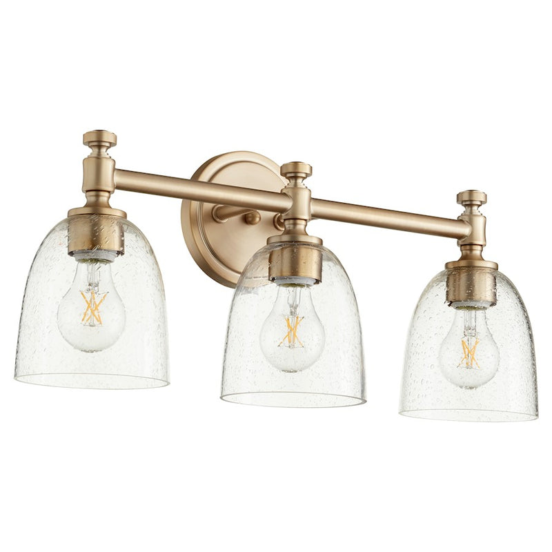 Quorum Rossington 3 Light Vanity, Aged Brass/Clear Seeded