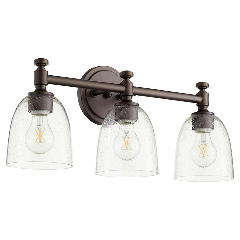 Quorum Rossington 3 Light Vanity, Oiled Bronze/Clear Seeded