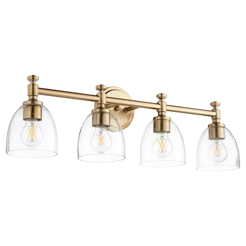 Quorum Rossington 4 Light Vanity, Aged Brass/Clear Seeded