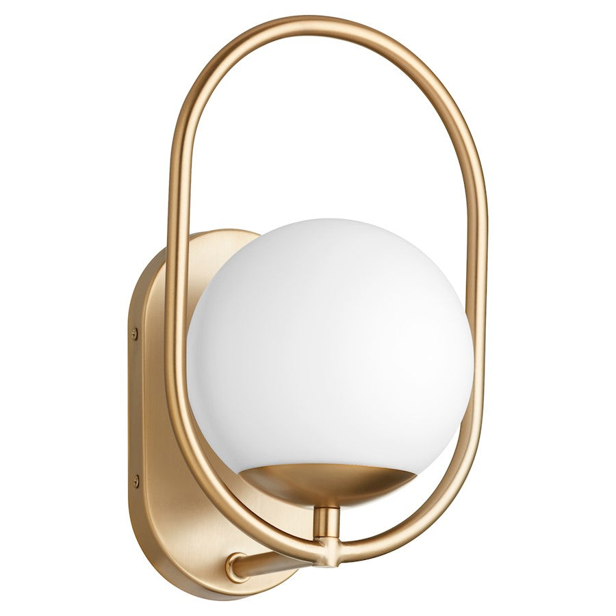 Quorum Belmont 1 Light Wall Mount, Aged Brass/Satin Opal