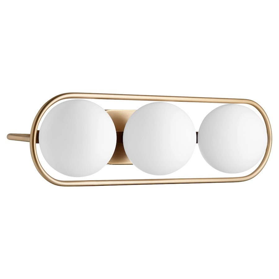 Quorum Belmont 3 Light Vanity, Aged Brass/Satin Opal