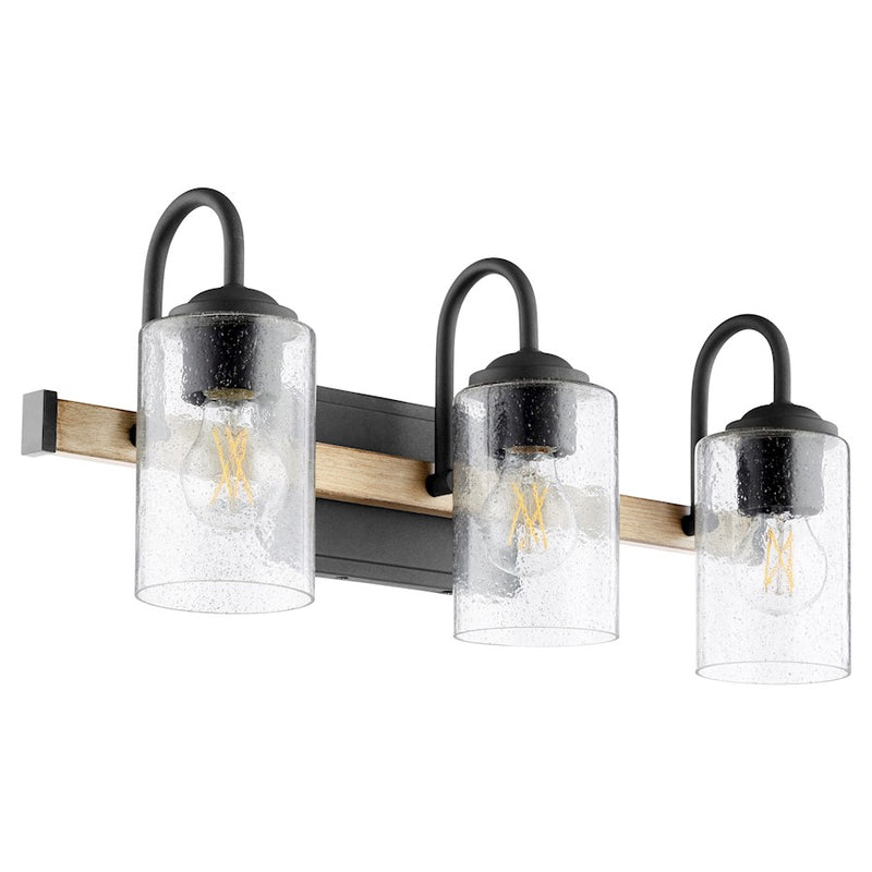 Quorum 3 Light Pepper Glass Vanity, Noir/Driftwood