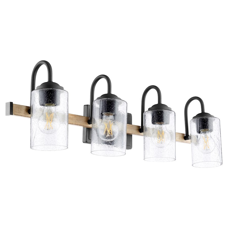 Quorum 4 Light Pepper Glass Vanity, Noir/Driftwood