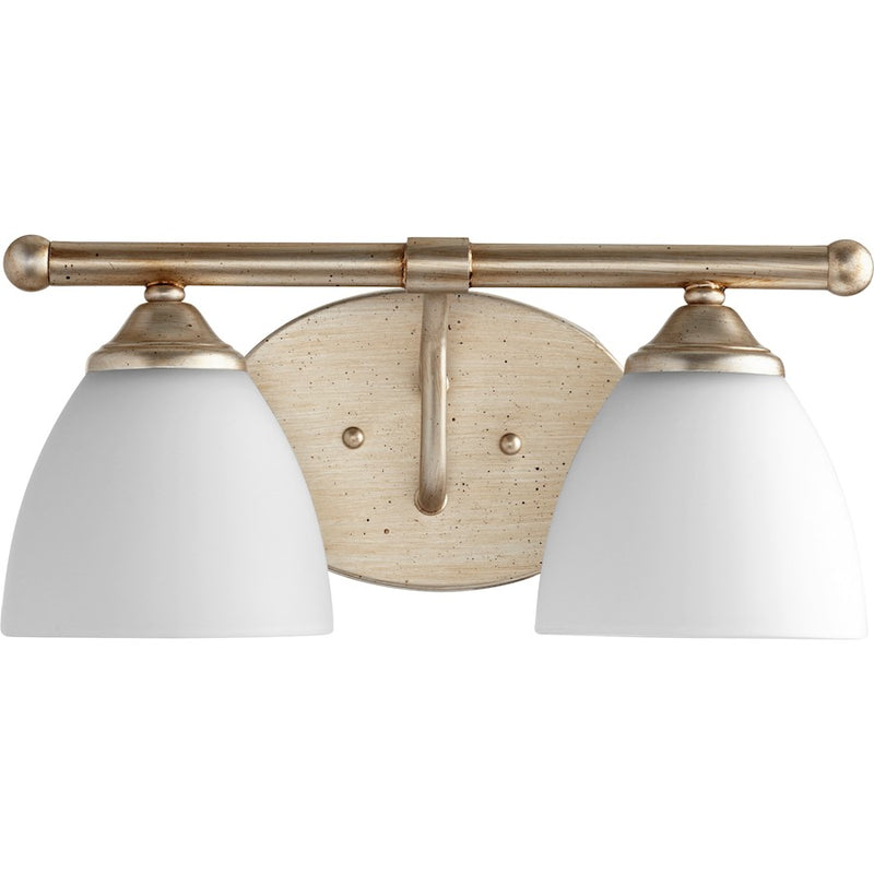 Quorum Brooks 2 Light 14.5' Vanity, Aged Silver Leaf/Satin Opal