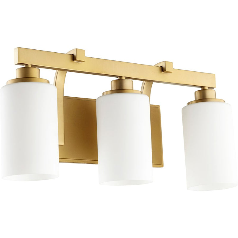 Quorum Lancaster 3 Light 20' Vanity, Aged Brass